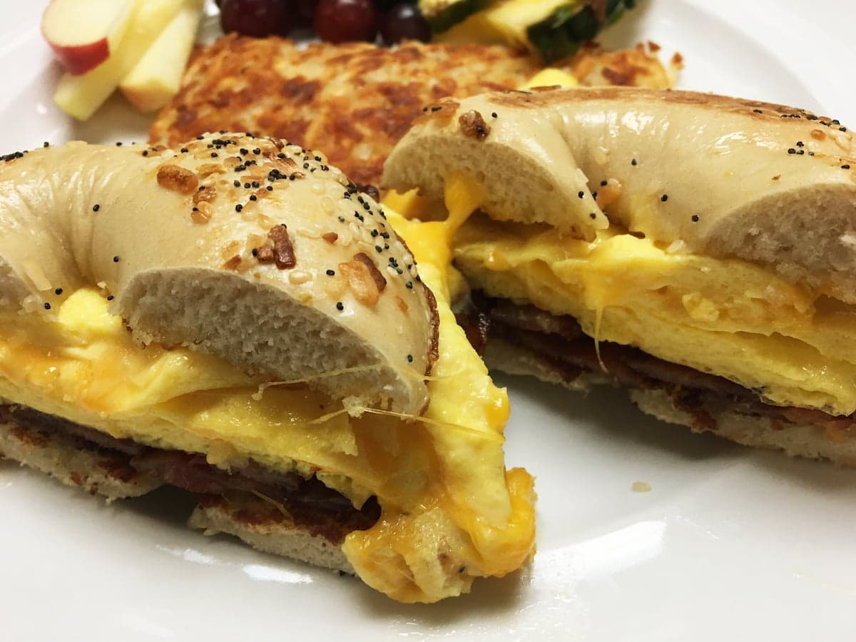 The Bagelwich breakfast sandwich with eggs and bacon at Bailey’s Breakfast & Lunch in Omaha