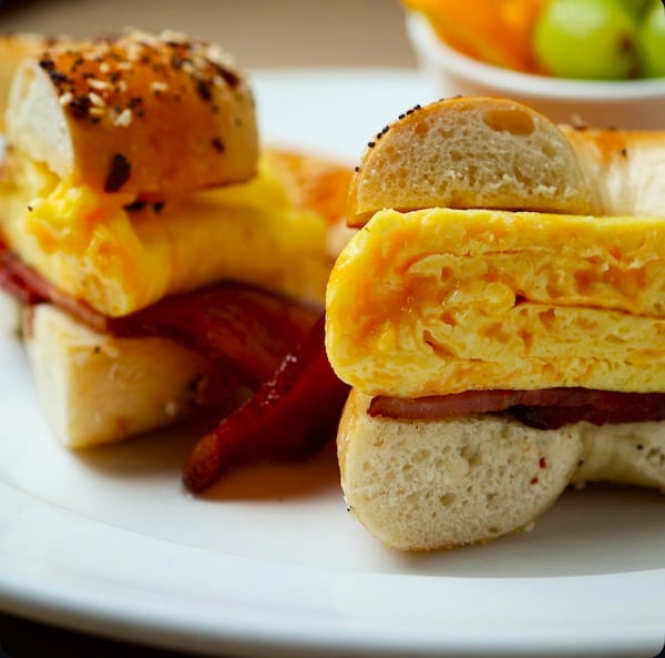 The Bagelwich breakfast sandwich with eggs and bacon at Bailey’s Breakfast & Lunch in Omaha