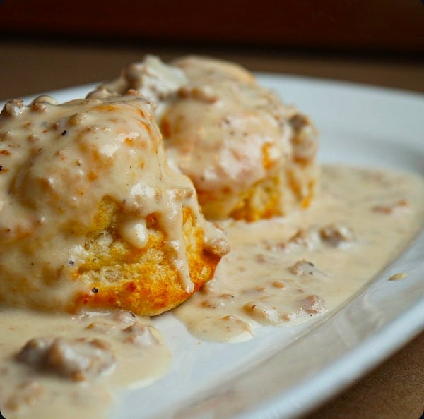 Biscuits and gravy breakfast plate at Bailey’s Breakfast & Lunch in Omaha