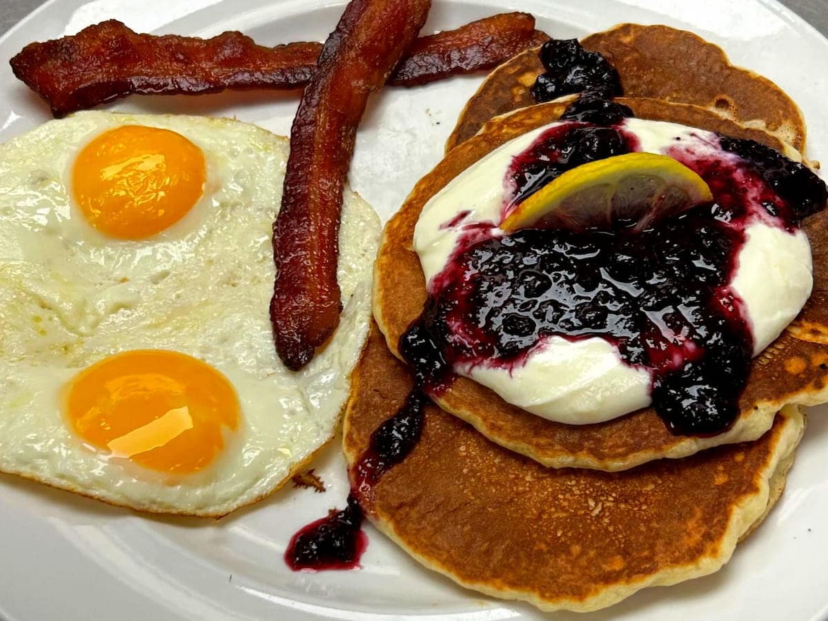Lemon blueberry pancakes breakfast special at Bailey's Breakfast & Lunch in Omaha