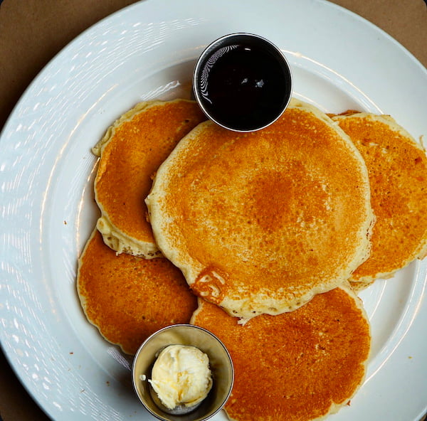 Silver dollar pancakes breakfast plate at Bailey’s Breakfast & Lunch in Omaha