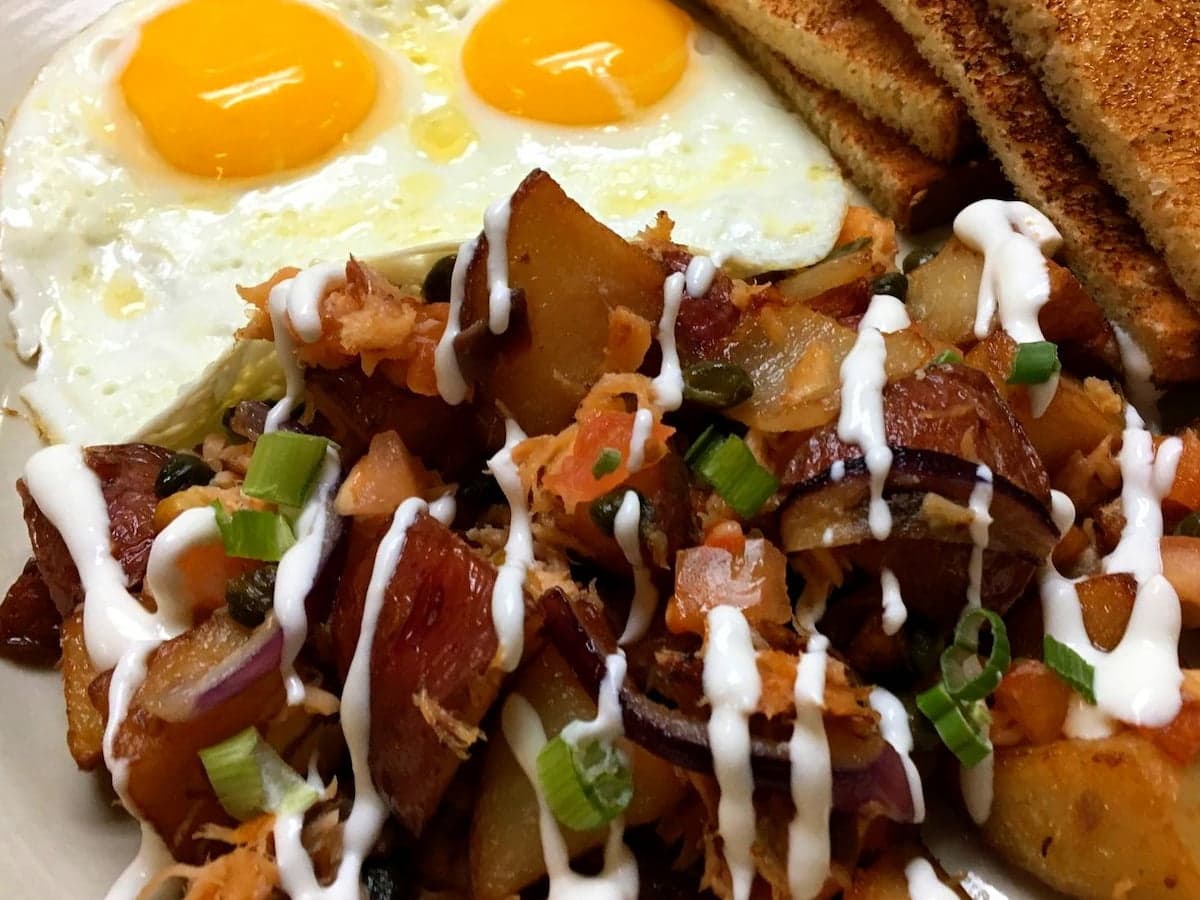 Smoked salmon hash breakfast special at Bailey's Breakfast & Lunch in Omaha