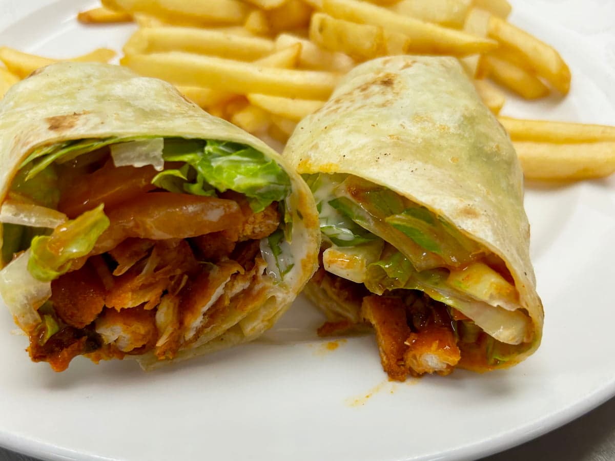 Buffalo chicken wrap lunch special at Bailey's Breakfast & Lunch in Omaha