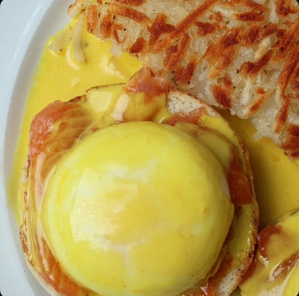 Lox eggs benedict with cold-smoked salmon at Bailey’s Breakfast & Lunch in Omaha