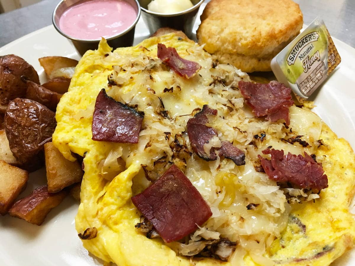 Reuben omelet breakfast special at Bailey's Breakfast & Lunch in Omaha