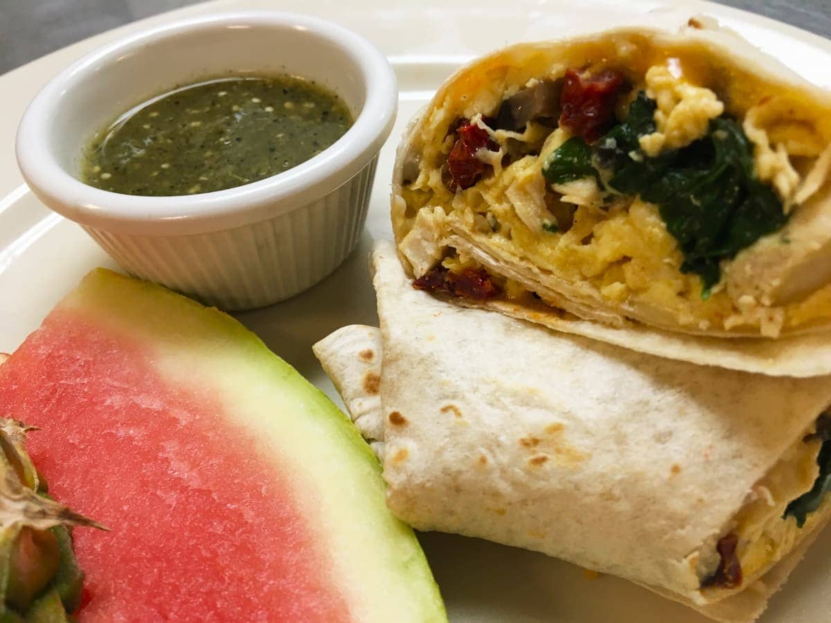 Spinach breakfast wrap breakfast special at Bailey's Breakfast & Lunch in Omaha