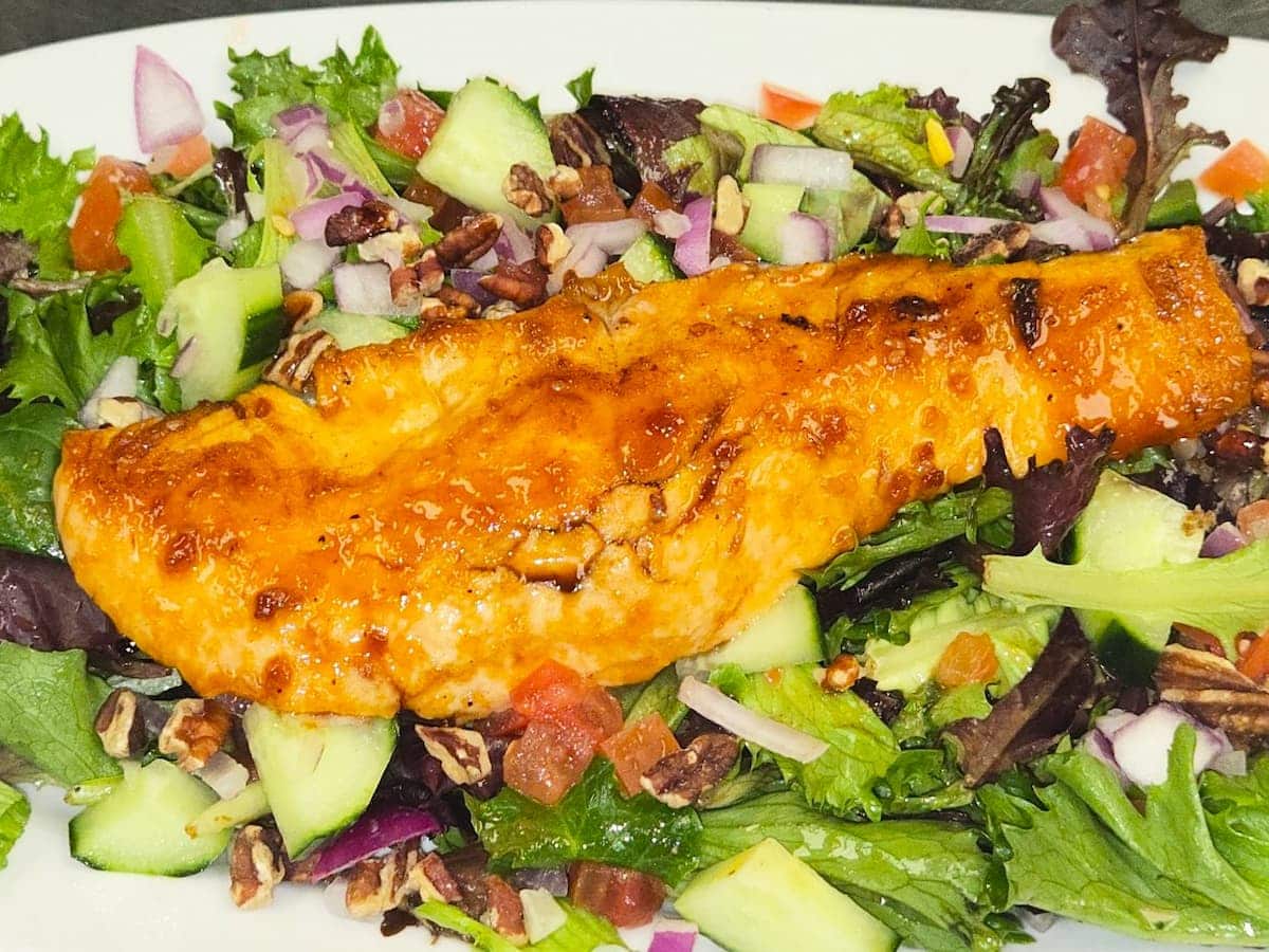 Teriyaki salmon salad lunch special at Bailey's Breakfast & Lunch in Omaha