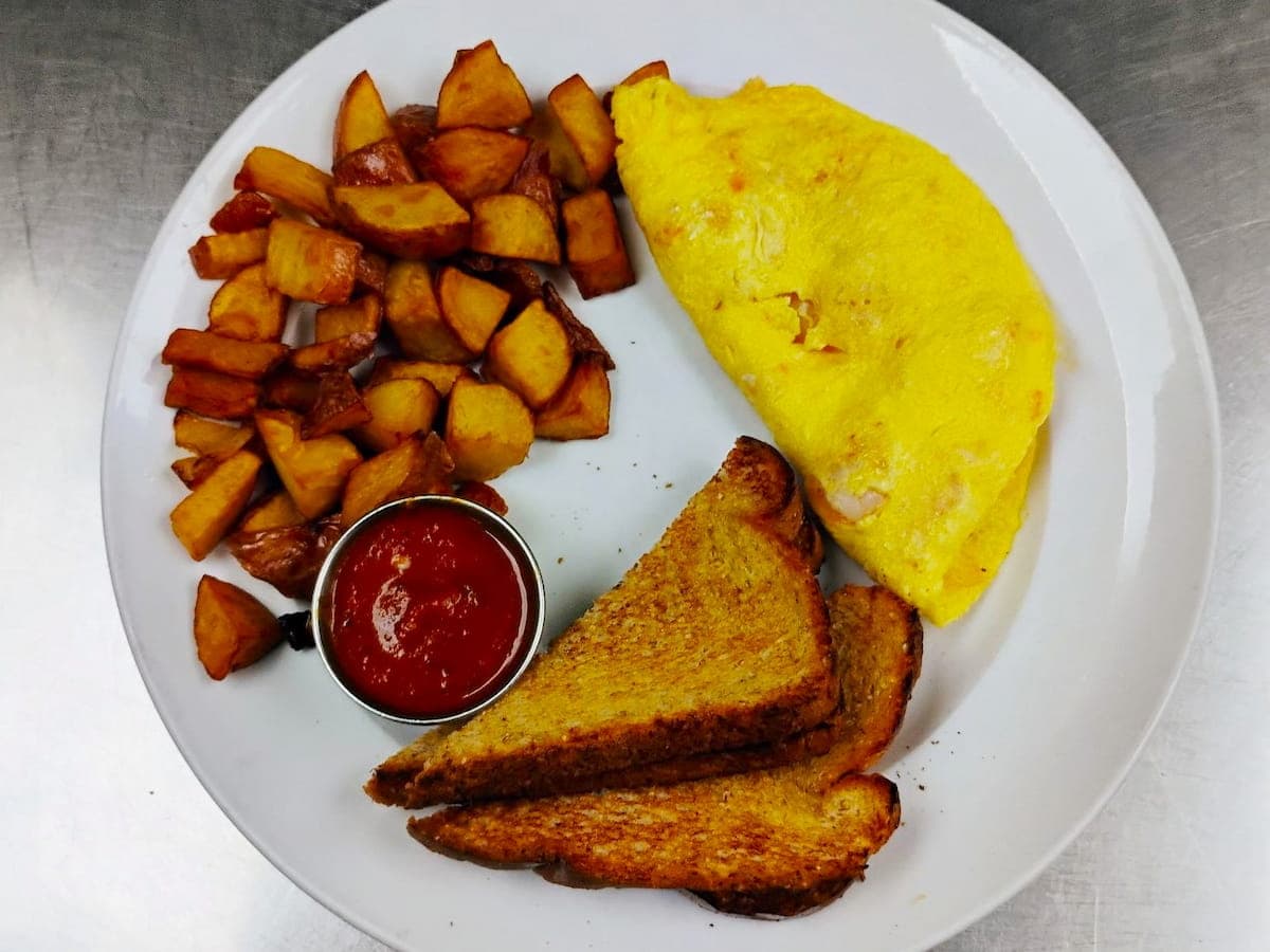 Chesapeake and bay shrimp omelet breakfast special at Bailey's Breakfast & Lunch in Omaha
