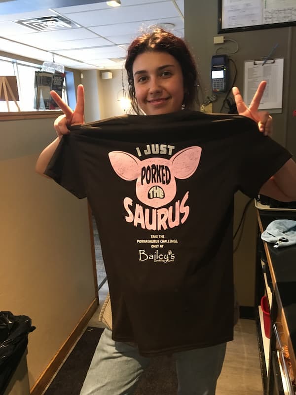 Porkasaurus challenge winner at Bailey's in Omaha