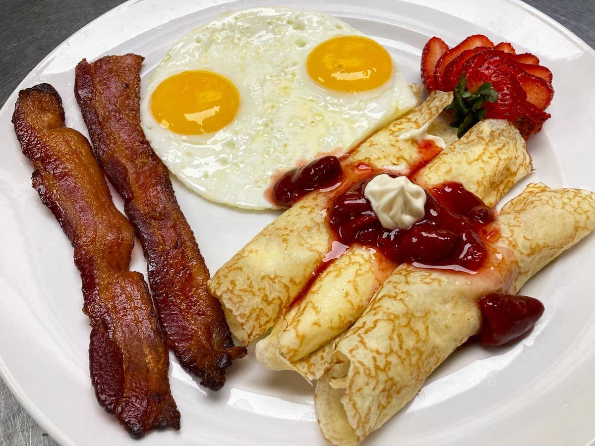 Strawberry Crepes breakfast special at Bailey's in Omaha